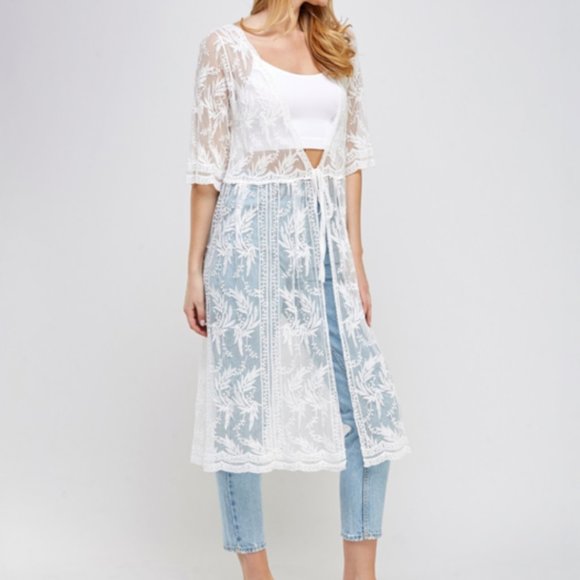 Romantic White Lace Long Kimono - Picture 3 of 7